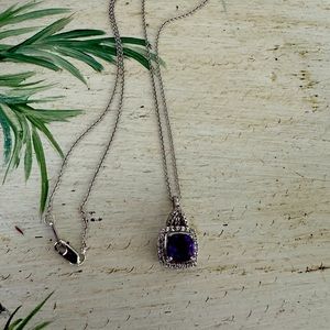 STERLING Silver Amethyst and Sapphire Pendant Necklace